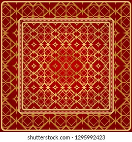 Fashion Design Print With Geometric Pattern. Vector Illustration. For Modern Interior Design, Fashion Textile Print, Wallpaper. Red, golden color.