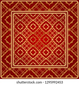 Fashion Design Print With Geometric Pattern. Vector Illustration. For Modern Interior Design, Fashion Textile Print, Wallpaper. Red, golden color.