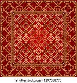 Fashion Design Print With Geometric Pattern. Vector Illustration. For Modern Interior Design, Fashion Textile Print, Wallpaper. Red, golden color.