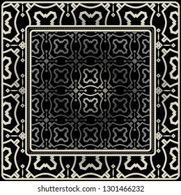 Fashion Design Print With Geometric Pattern. Vector Illustration. Black silver color.