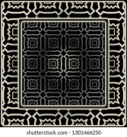 Fashion Design Print With Geometric Pattern. Vector Illustration. Black silver color.