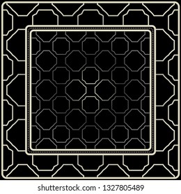 Fashion Design Print With Geometric Pattern. Vector Illustration. Black silver color.