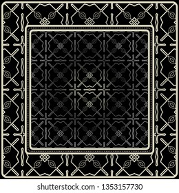 Fashion Design Print With Geometric Pattern. Vector Illustration. Black silver color.
