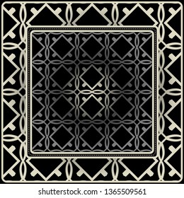 Fashion Design Print With Geometric Pattern. Vector Illustration. Black silver color.