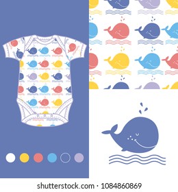fashion design set for baby wear with Whales