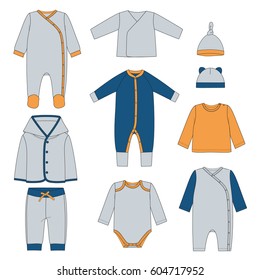 Fashion design set for babyboys. Vector