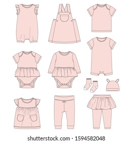 Fashion design set for babygirls.  Vector illustration.