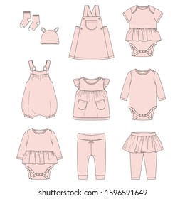 Fashion design set for babygirls. Vector illustration