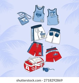 Diseño de moda tema Playa, Ilustración vectorial de surf