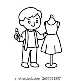 Fashion Designer Cartoon Character Thin Line Outline Vector Illustration