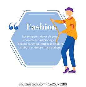 Fashion designer flat color vector character quote. Individual tailoring. Successful females. Haute couture atelier. Citation blank frame template. Speech bubble. Quotation empty text box design