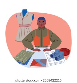 Fashion designer illustration in a flat style 

