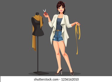 Fashion Designer With Mannequin Vector Illustration