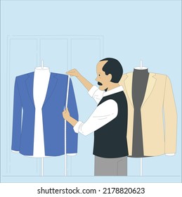Fashion designer measuring textile material cutting fabric by man designer working professional measuring a clothing for tailoring man shirt in workshop.Tailor measuring client for custom made garment