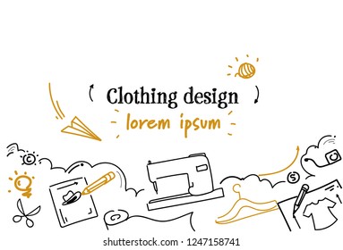 fashion designer modern clothing design concept sketch doodle. horizontal isolated copy space.