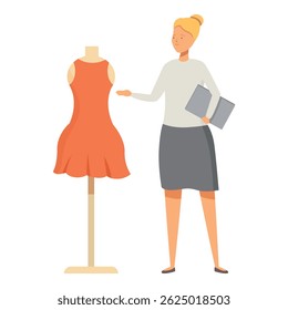 Designer de moda está apresentando um novo design vestido exibido em um manequim