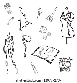 fashion designer set doodle handdrawn