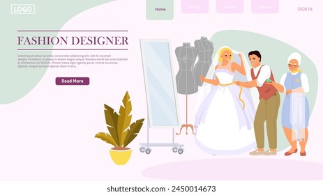 Fashion designer website template cartoon vector illustration