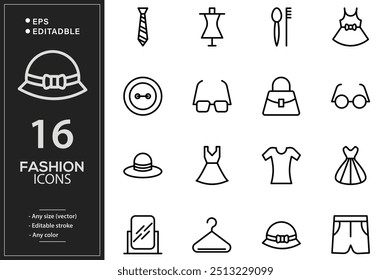 Fashion designer. Women garment. Fashion week. Dressing room, mannequin. Pixel Perfect Vector Thin Line Icons. Simple Minimal Pictogram