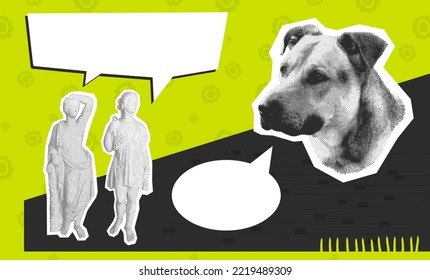 Fashion digital illustration collage art. Mixed animal, geometry and abstract creative objects. Stylish zine funny design
