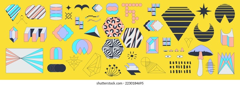 Fashion digital illustration set. Stylish geometric and abstract objects