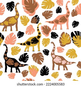 Fashion dinosaur seamless pattern. Vector illustration on white background.