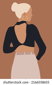 Ilustración de chica rubia de la diva de la moda sobre fondo marrón