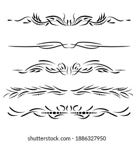 Fashion dividers. Underlines and text separators. Vector collection. Isolated vector set of borders for text, invitations, cards, books, menus. Design element.