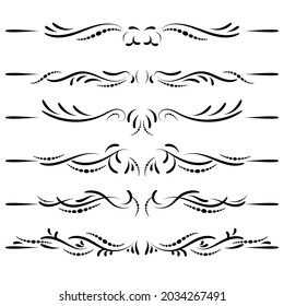 Fashion dividers. Underlines and text separators. Vector collection. Isolated vector set of borders for text, invitations, cards, books, menus. Design element.