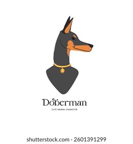 Fashion Doberman with heart necklace. Vector illustration isolated on white background. Ideal for prints, card, poster, t-shirt, mug, sticker, cover