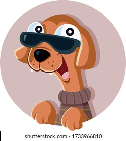 Fashion Dog Vector Cartoon illustration. Hilarious cute trendy doggie wearing sunglasses
