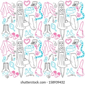 fashion doodle seamless background