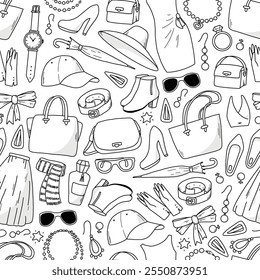 fashion doodles seamless pattern with monochrome doodles for wallpaper, scrapbooking, stationery, backgrounds, textile prints, etc. EPS 10