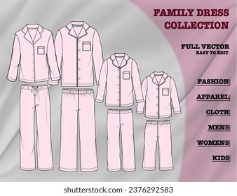 Fashion dress, Apparel family dress, Cloth line art, boys cloth, women cloth, child dress line art, Line art vector, free vector, Icon set, garment product, Vector icon set.