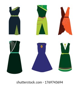 Fashion dress collection.Flat cartoon illustration. 