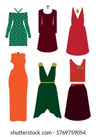 Fashion Dress Collectionflat Cartoon Illustration Stock Vector (Royalty ...