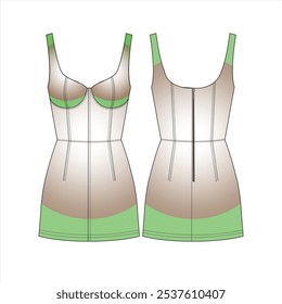 moda Vestido moda plana técnico slim fit, zíper traseiro, frente e vista traseira, vestido de noite