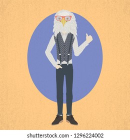 Fashion  dressed up animal illustration, hipster eagle business man.