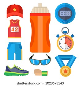 Fashion dressing run sport accessory icons vector sneaker activity footwear exercise workout.