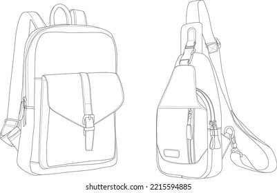 Fashion Duffle Bag, Vector Illustration, Bag Outline Template, Fashion Flats Sketch, Vector Clip Art Template