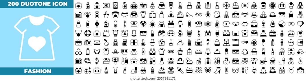 Fashion Duotone Editable Icons set. Vector illustration in modern thin duotone style of fashion icons: Containing tailor, accessories, dress, sewing, fabric, clothes, etc