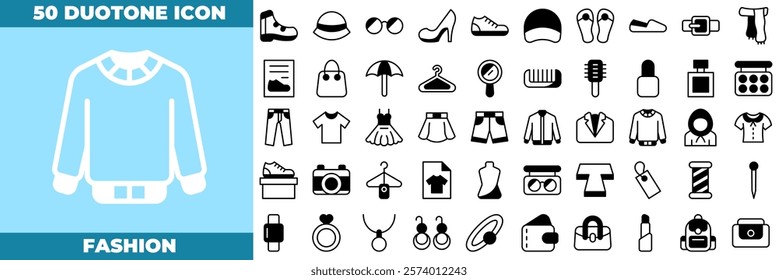 Fashion Duotone Editable Icons set. Vector illustration in modern thin solid style of fashion icons: accessories, dress, sewing, fabric, etc