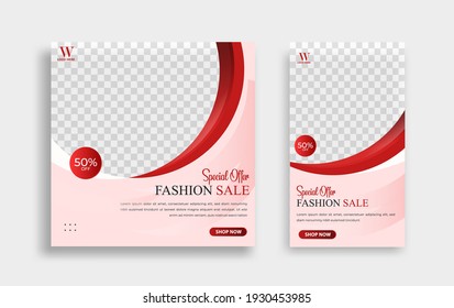 Fashion Editable minimal square banner template. Pink background color with geometric shapes for social media post, story and web internet ads. Vector illustration