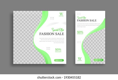 Fashion Editable minimal square banner template. Green White background color with geometric shapes for social media post, story and web internet ads. Vector illustration