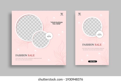 Fashion Editable minimal square banner template. Pink background color with geometric shapes for social media post, story and web internet ads. Vector illustration