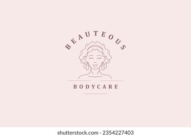 Fashion elegant feminine woman portrait with earrings accessories line art logo design template vector illustration. Beautiful stylish female face bohemian lady silhouette emblem for makeup artist