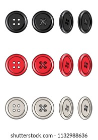 Fashion Elements: 4-Hole Round Buttons with Rim Vector Illustration