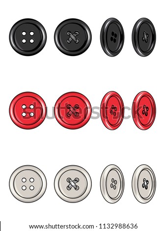 Fashion Elements: 4-Hole Round Buttons with Rim Vector Illustration
