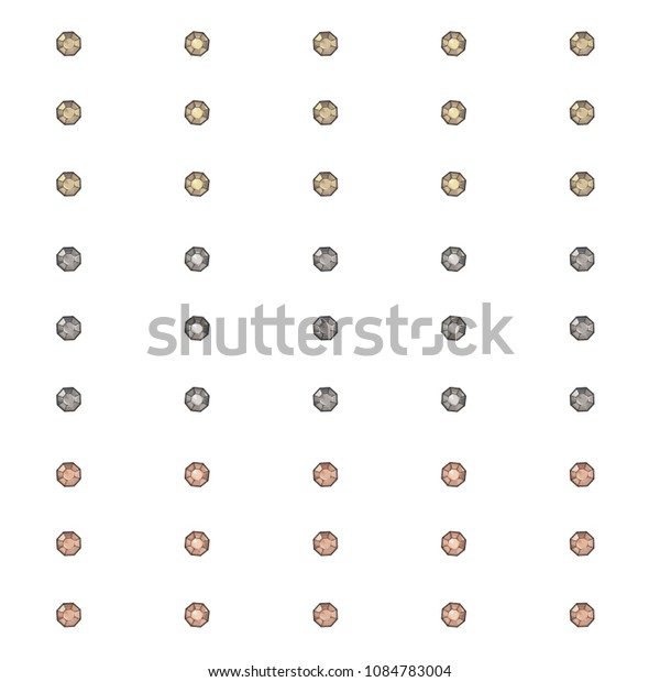 Fashion Elements: Octagonal Metal\
Studs Vector Illustration in Gold, Silver, and Rose\
Gold