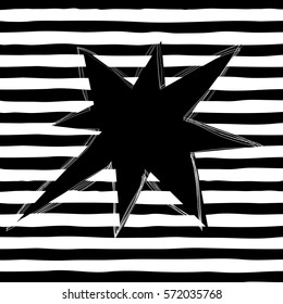 Fashion empty comic text star speech bubble on line striped background. Vector illustration. Cartoon blank backdrop 80s-90s comic style grunge balloon.